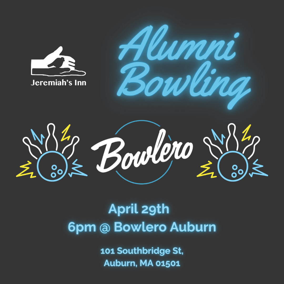 A purple ribbon and a hand with the jeremiah 's inn logo.